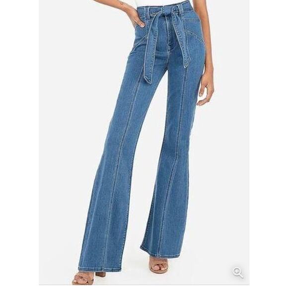 Express Denim - Express 70's inspired Super High Rise Bell Flare Tie Waist Jeans